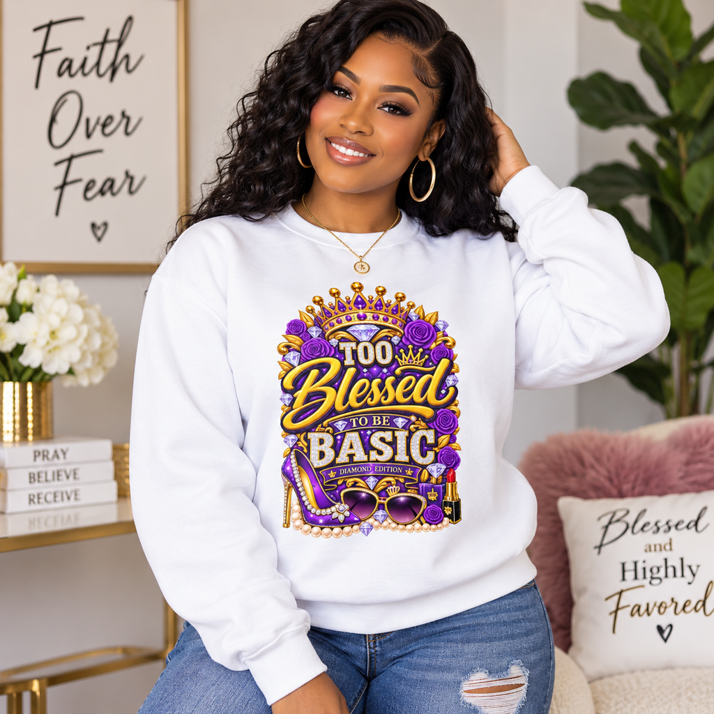 Too Blessed to Be Basic – Diamond Edition Christian Sweatshirt
