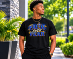 FAITH OVER FEAR Christian T-Shirt – Blue & Gold