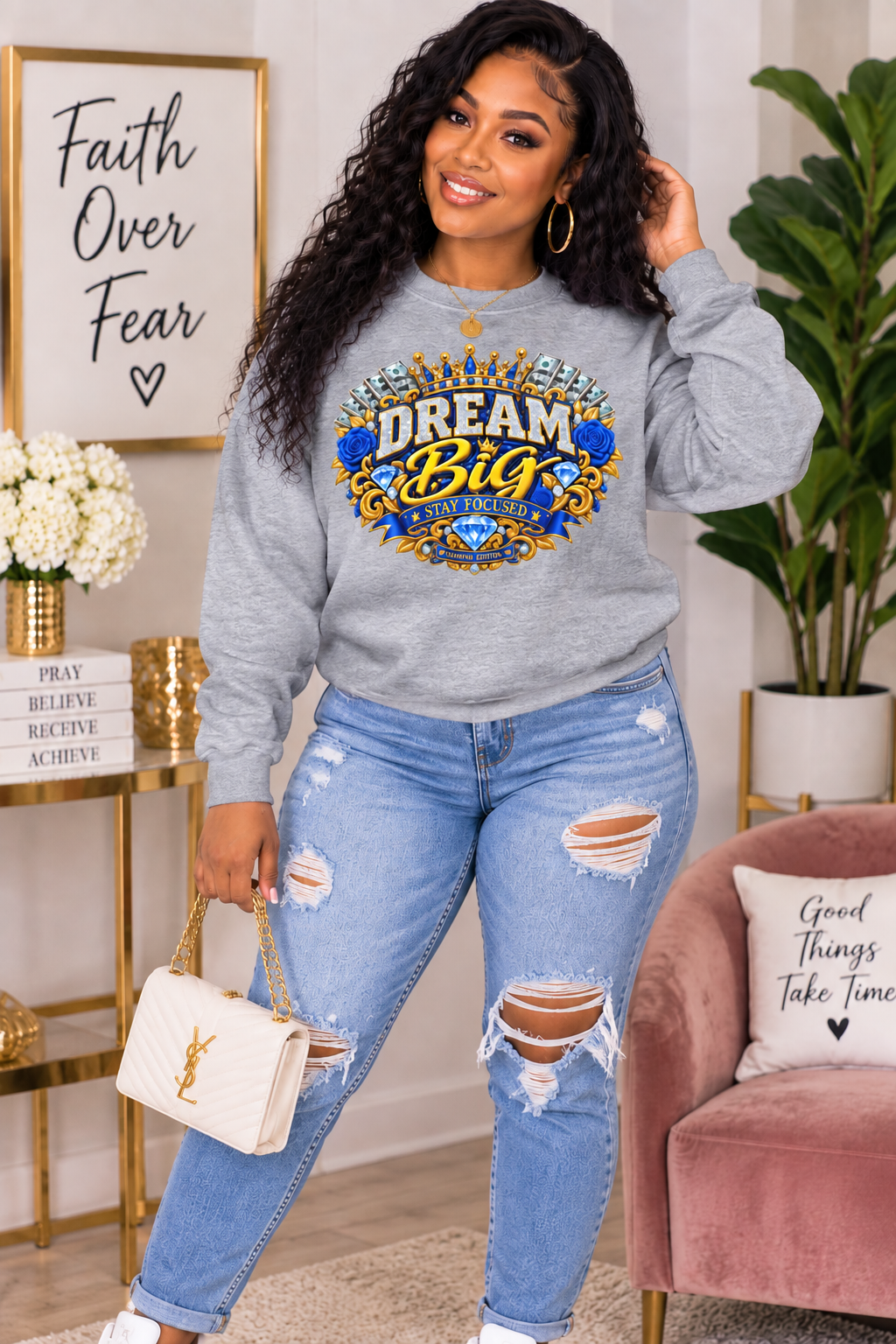 Dream Big Stay Focused Inspirational Sweatshirt – Motivational Graphic Crewneck