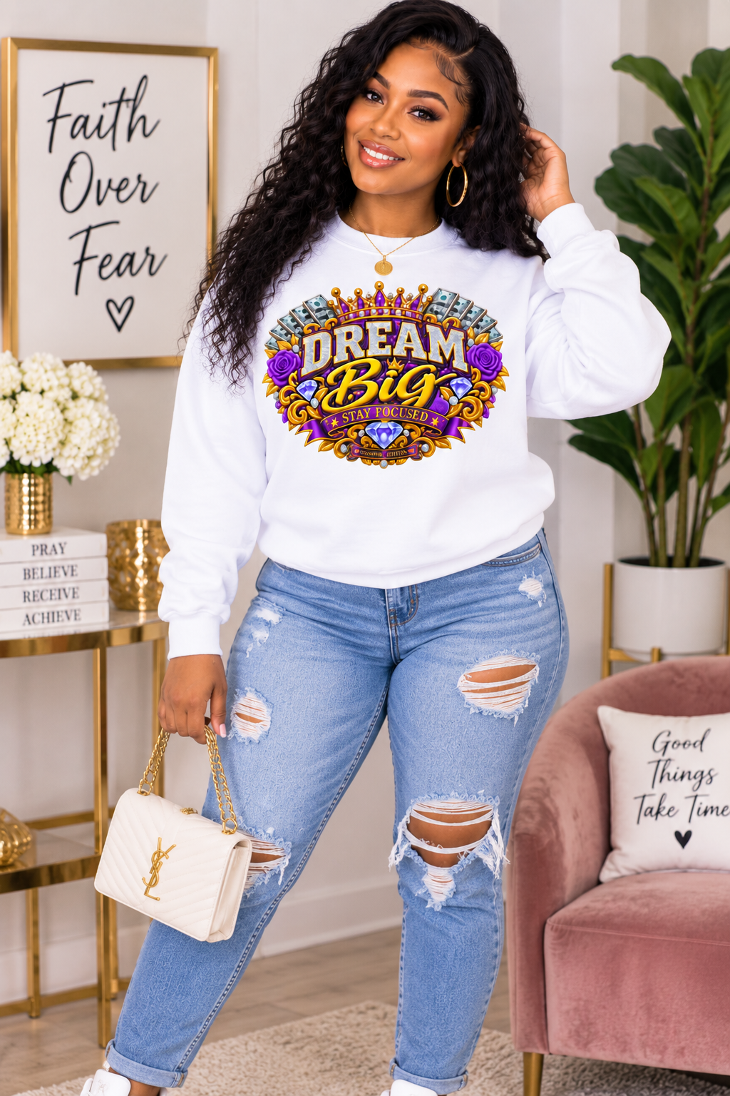Dream Big Stay Focused Inspirational Sweatshirt – Motivational Graphic Crewneck