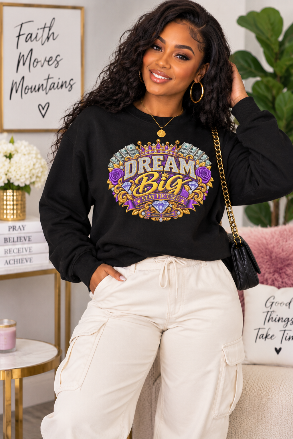 Dream Big Stay Focused Inspirational Sweatshirt – Motivational Graphic Crewneck