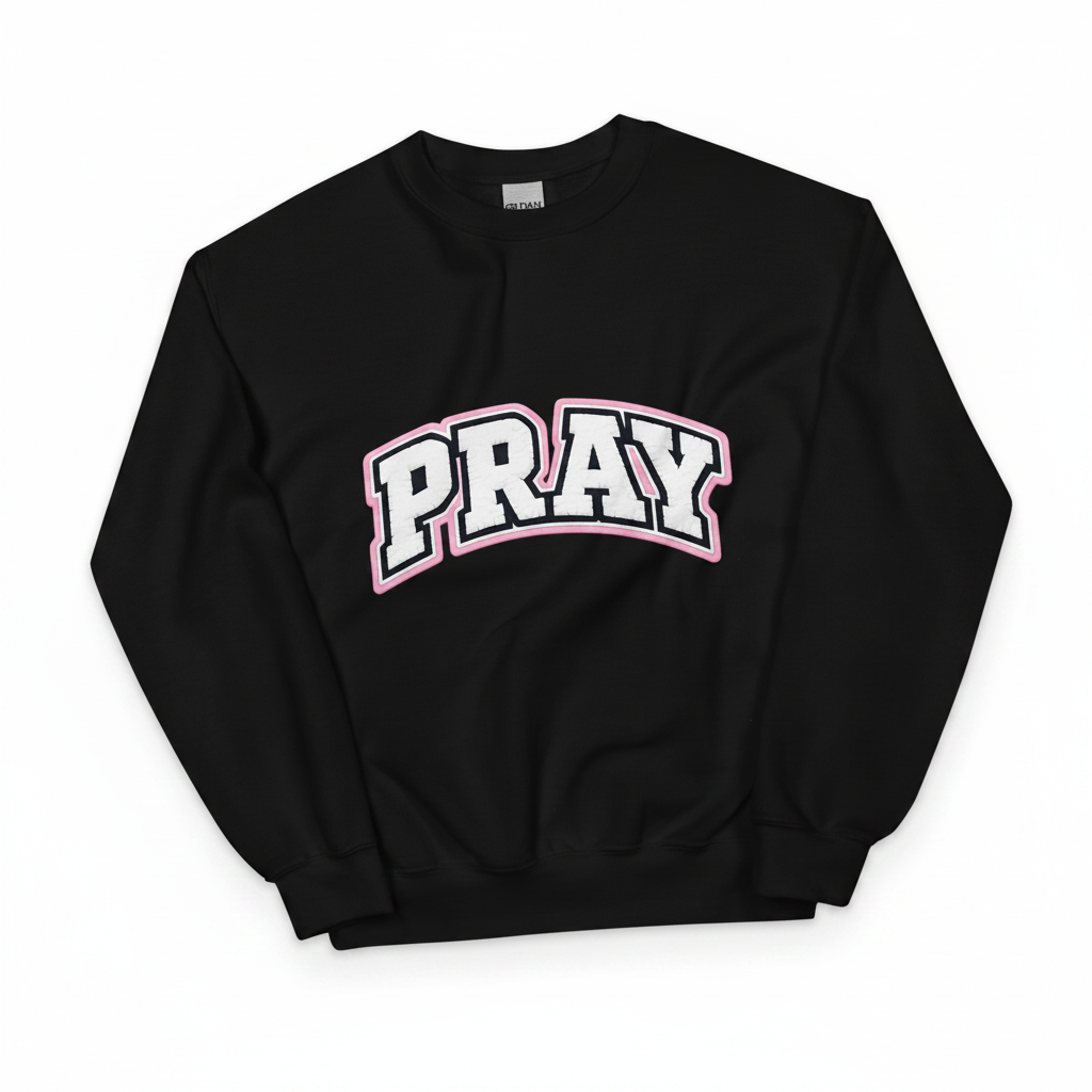 Women’s Minimalist Faith Sweatshirt – “PRAY” Graphic Crewneck